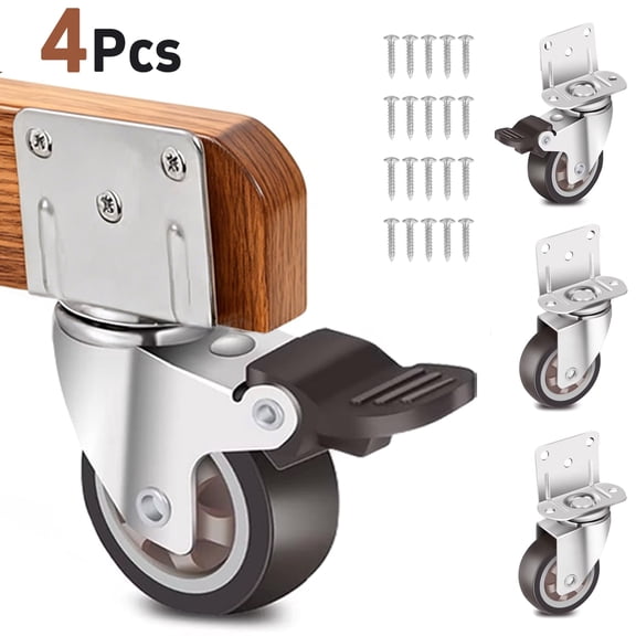 moopom Caster Wheels - 2 Inch L Shape Small Side Mount Casters Set of 4,Ball Bearing 360 Degree Plate Swivel Rubber Casters,Casters for Furniture,Crib