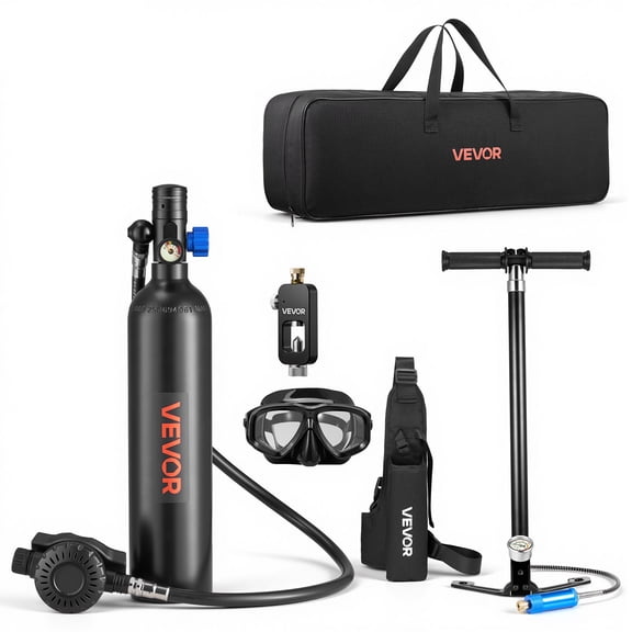 VEVOR Mini Scuba Tank, 1L Portable Diving Tank for Underwater Breathing, Reusable Lung Diving Cylinder up to 20 Minutes Dive Time, Emergency Rescue Pony Bottle with Adapter & Goggles for Snorkeling