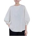thumbnail image 3 of Bovxnpu 3/4 Length Sleeve Womens Tops, Cotton Casual Blouses for Women, Ladies' Loose And Spring And Summer Lantern Sleeves 3/4 Quarter Sleeves Round Neck Top XXL, 3 of 4