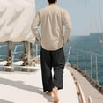 thumbnail image 5 of Gamivast Men's 2 Piece Lounge Set Long Sleeve Pleated Front Henley Shirt and Loose Fit Wide Leg Pants Breathable Soft Cotton Linen Blend Casual Outfit Set, 5 of 5