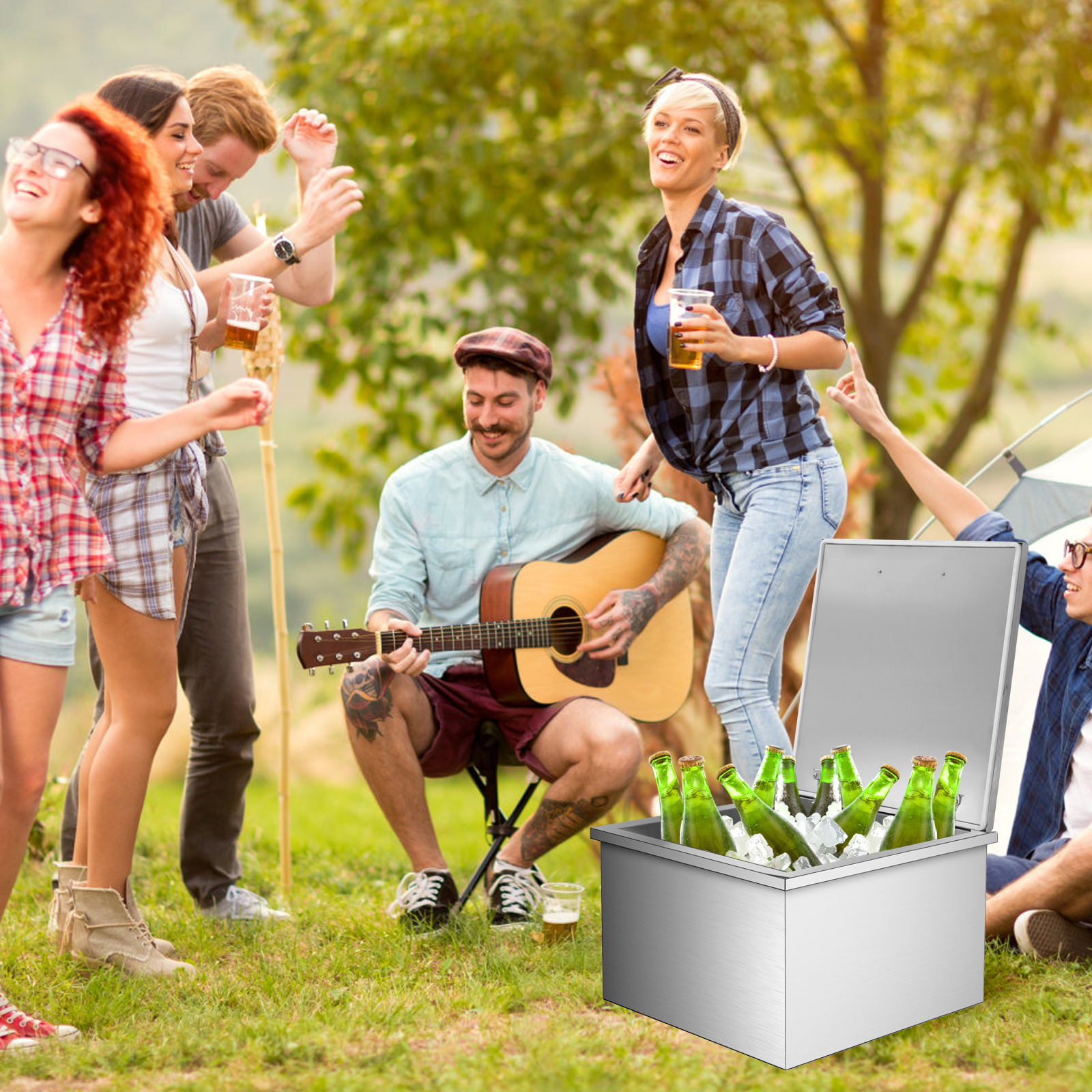 Accreate Stainless Steel Drop in Ice Chest - Commercial Ice Bin for Outdoor Kitchen Ice Bar & Cold Beverages