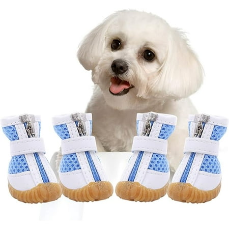 AOFITEE Mesh Dog Shoes Dog Boots  Breathable Dog Shoes for Small Dogs  Waterproof Puppy Booties Sandals with Anti-Slip Sole and Zipper  Dog Shoes for Hot Pavement Durable Pet Paw Protector