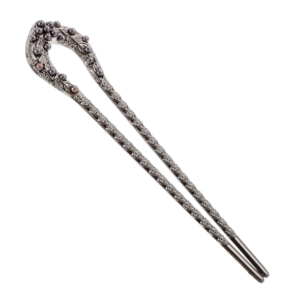 KALLORY U Shape Hair Sticks Hairpin Black Zinc Alloy U Shaped Back of Head Decoration Women Bridal Hair Styling 1Pack