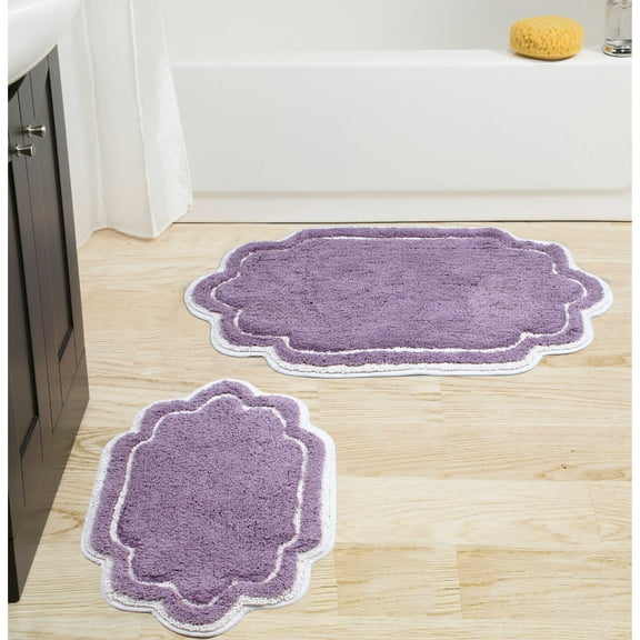Cotton 2 Piece Bath Rug Set, Soft Absorbent Non-Slip Bathroom Mats, Machine Washable Plush Rugs for Shower, Tub, Bathroom Floor, Home Décor (17x24 21x34), Purple