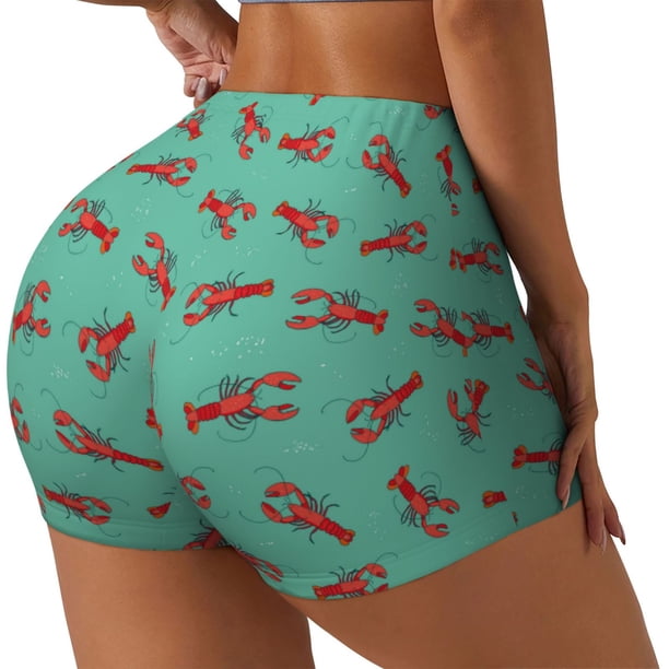 Balery Cartoon Lobsters 4 Pantalones cortos de entrenamiento estampados para mujer, sin costuras, ajustados, para gimnasio, yoga, correr, deportes, ejercicio activo, fitness.-Large