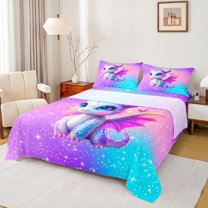 jejeloiu Cute Cartoon Dragon Full Size Sheets,Magic Animal Bed Sheets,Colorful Glitter Print Sheet Sets For Boys Girls,Ultra Soft Home Decor,4pcs