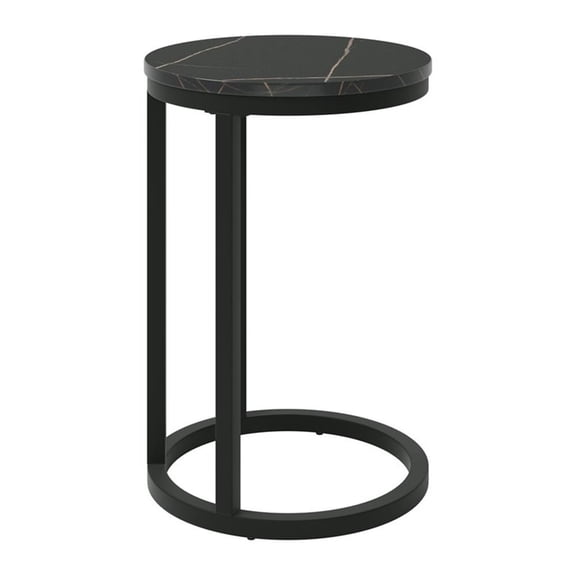 CorLiving Fort Worth Round Black Marbled Engineered Wood Side Table