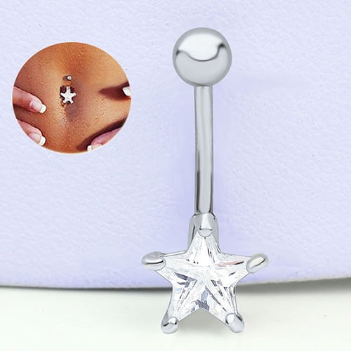 Koszal Rhinestone Pentagram Surgical Steel Belly Navel Ring Barbell Body Piercing Jewelry