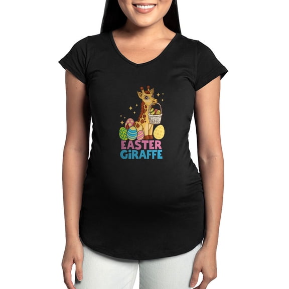 CafePress - Cute Giraffee Easter Egg Basket Maternity T Shirt - Maternity Dark T-Shirt