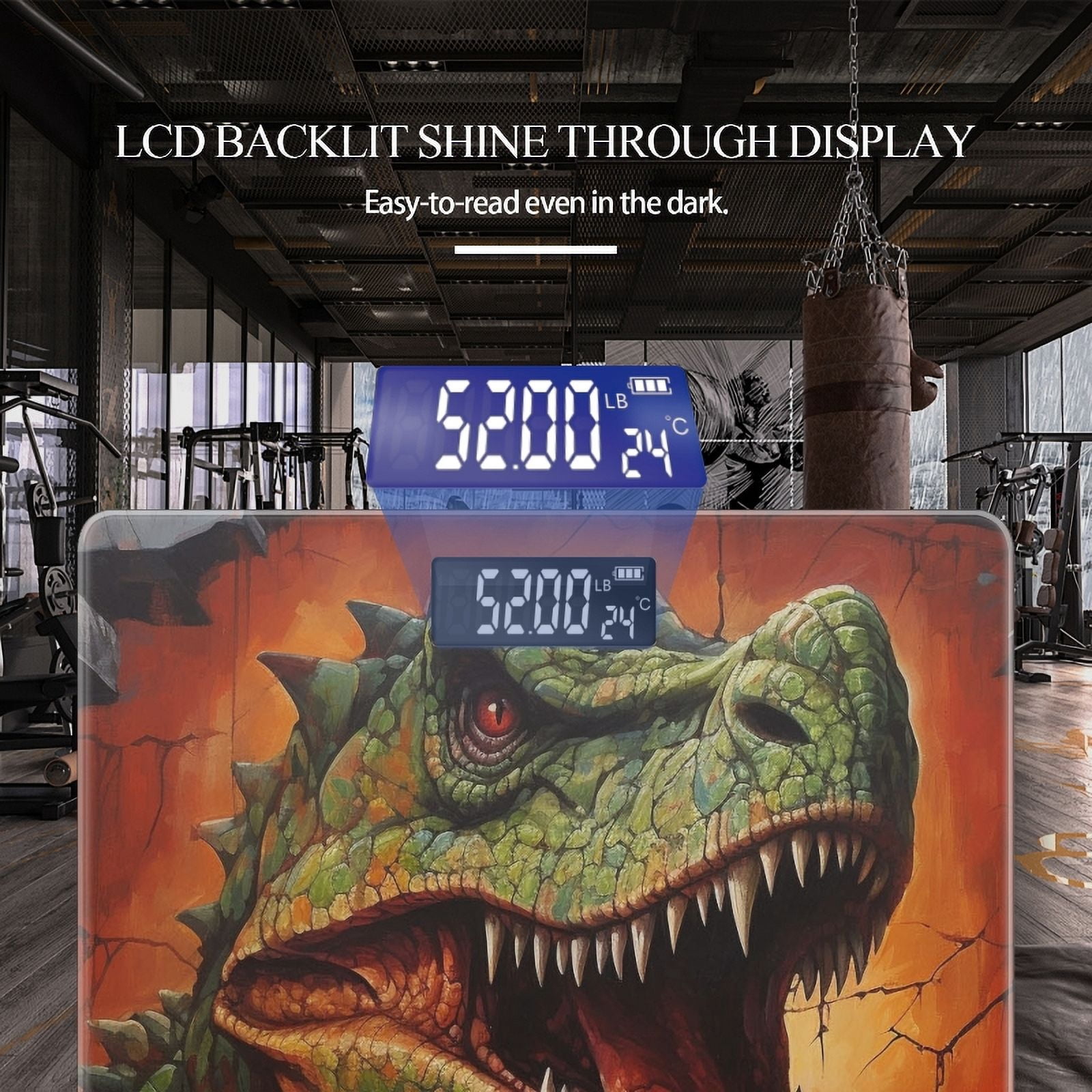 High Precision Body Weight Scale Smart Bathroom Scales with Large LCD Display(400lbs),Decorative for Bedroom-Oil Painting Of Angry Dinosaur Breaking Through Wall