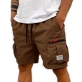 thumbnail image 2 of Domzle Men's Casual Cargo Shorts Drawstring Elastic Waist Shorts Summer Cotton Chino Work Shorts with Zipper Pockets Brown L, 2 of 6