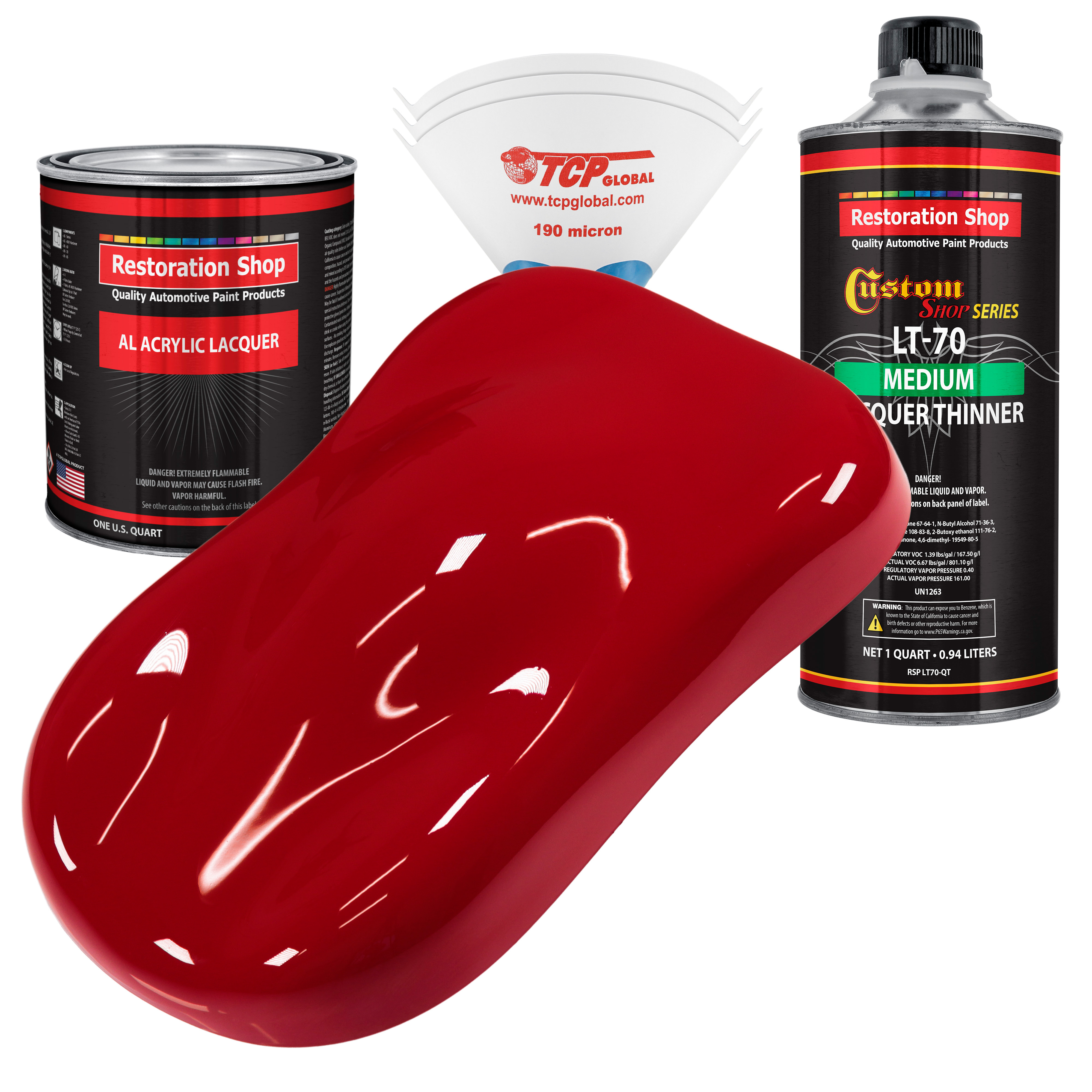Restoration Shop Quarter Mile Red Acrylic Lacquer Auto Paint Complete Quart Paint Kit with