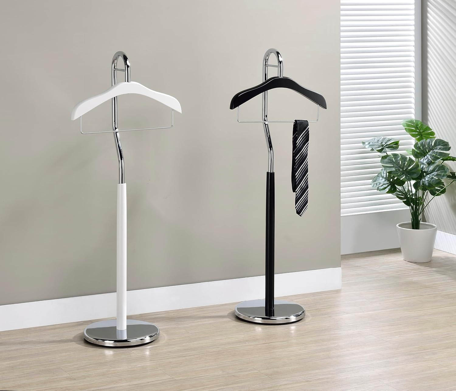 Proman Proudcts Amber Valet Stand Coat Rack Organizer with Hanger, Trouser Bar, Black