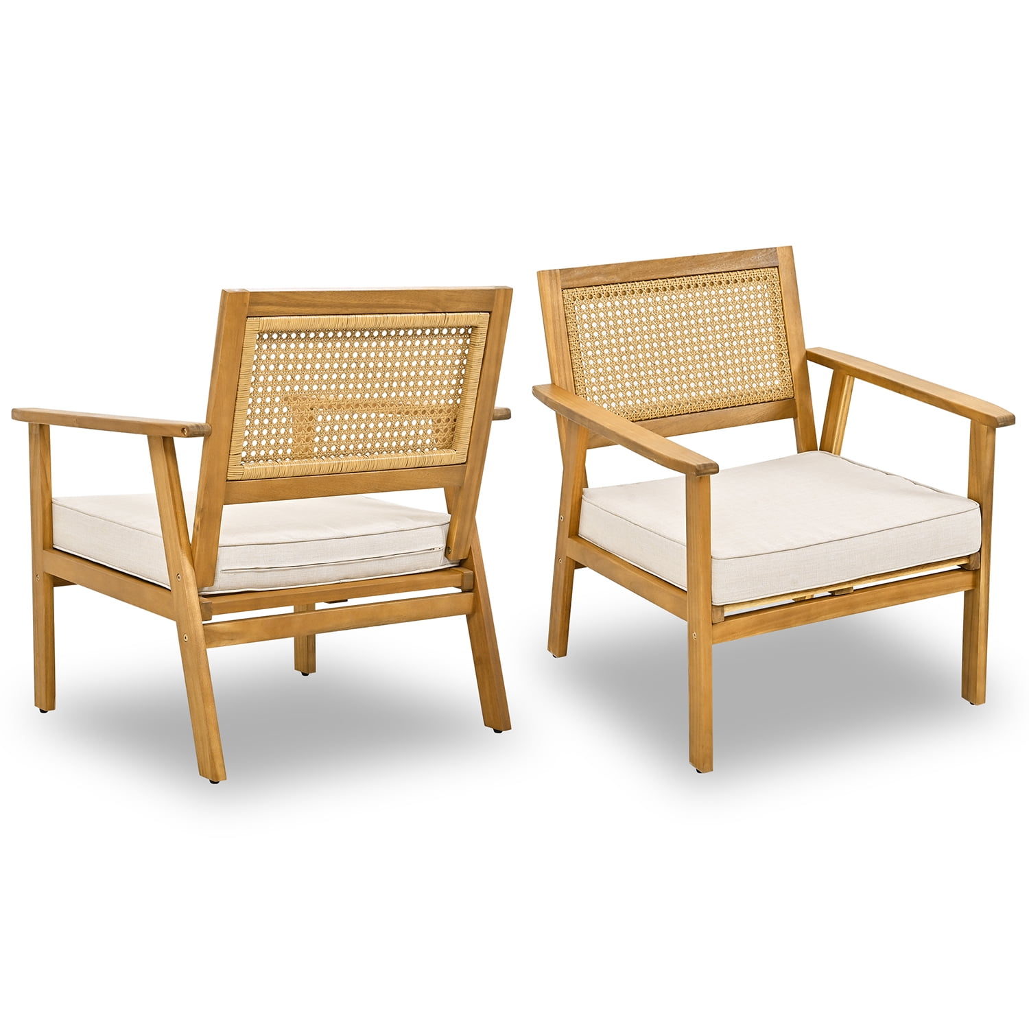 Kepooman 4 Piece Outdoor Acacia Wood Sofa Set for Garden, Outdoor Furniture Set with 2 Single Chairs, 1 Rectangular Table, Double Chair, Natural Kepooman 4 Piece Outdoor Acacia Wood Sofa Set for Garden, Outdoor Furniture Set with 2 Single Chairs, 1 Rectangular Table, Double Chair, Natural