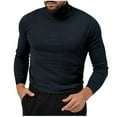 thumbnail image 2 of Lovskoo Mens Sweaters Solid Color Pullover High Stretch High Neck Knit Long Sleeve Top/Shirt Navy, 2 of 5