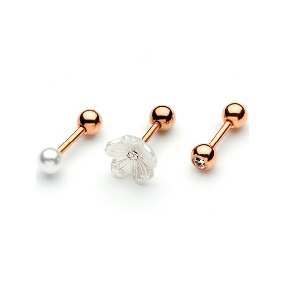 Body Candy 3Pc 16G Womens 6mm Plated Steel Rosy White Flower Cartilage Earring Helix Tragus Jewelry Set 1/4"