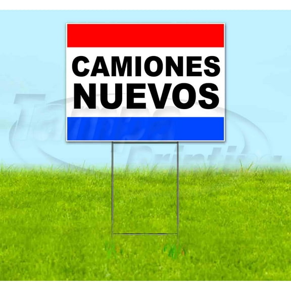 Camiones Nuevos (18" x 24") Corrugated Plastic Yard Sign, Includes Metal Step Stake, Bandit, New, Advertising, USA