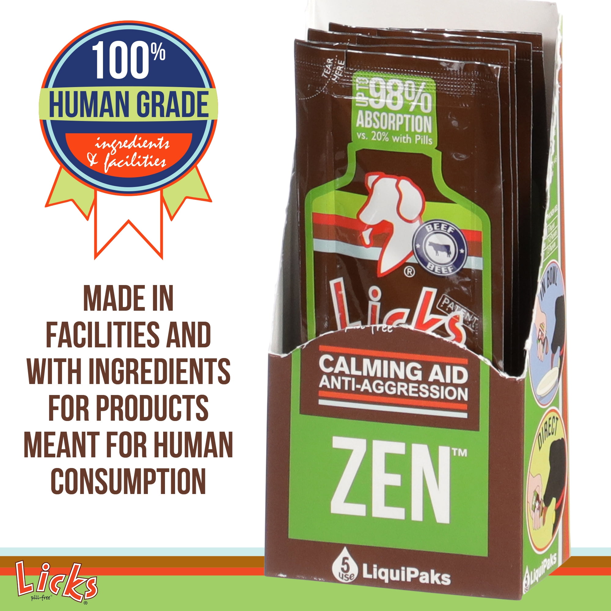 Licks Pill Free Zen Dog Calming Calming Aid Supplements for Aggressive Behavior and Nervousness Calming Dog Treats for Stress Relief Dog Health Gel Packets Braised Beef Flavor 15 Use Walmart