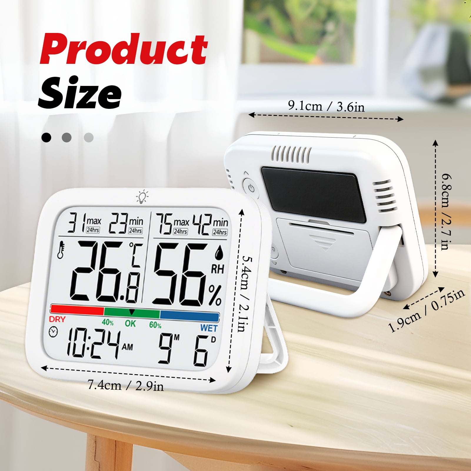 Amaopus 2 Pcs Mini Digital Indoor Thermometer Hygrometer Clock, Room Temperature Humidity Monitor with Calibration, Backlight, Air Comfort Indicator, 24H Max Min Record, Time, Date, Alarm for Home