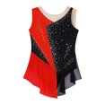 thumbnail image 5 of YUUMIN Kids Girls Shiny Rhinestone Ballet Dance Skating Dress Color Block Gymnastics Leotard Dance Unitards Red 14, 5 of 7