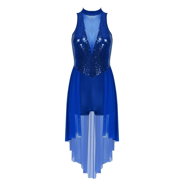 Eandarui Costumes de Danse Lyrique pour Femmes Robe de Danse Contemporaine à Sequins Robe de Bal Moderne Royal_bleu TTG
