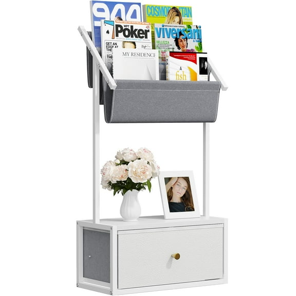 Floating Nightstand Floating Shelves for Wall 16.5" White Floating Shelf with Drawer and 3-Tier Bookshelf for Bedroom, Living Room, Kids Room (White)