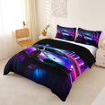 thumbnail image 3 of Castle Fairy Neon Sports Car Queen Duvet Cover Set for Teens, Tunnel Light Speed Bedding for Bedroom, Purple Blue,Black Reversible,3-Piece,No Comforter, 3 of 6