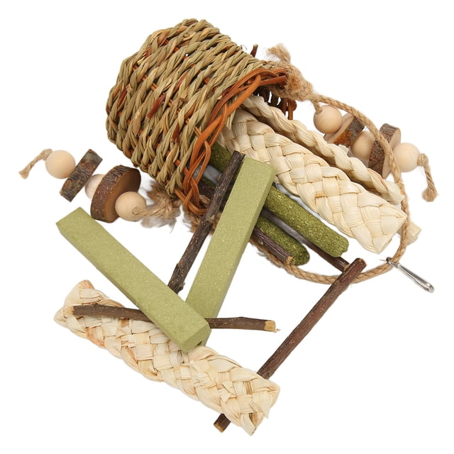 Juguetes para Masticar con Cesta para Hámster ANGGREK Madera de Manzana y Bambú Dulce