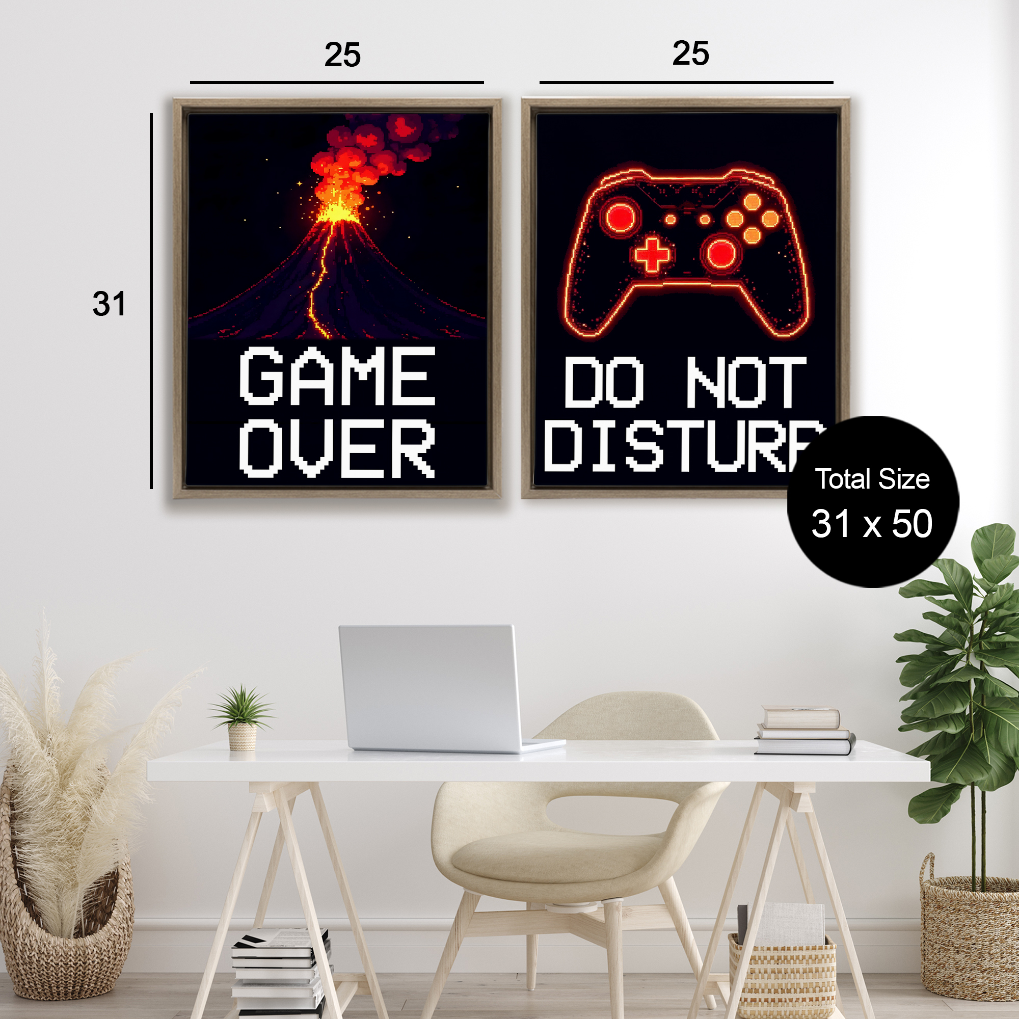 Pixel Game Sentiments 2 Piece Brown Framed Floater Canvas Set, design by Kim Allen