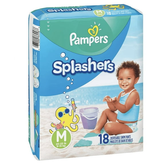 Swim Diapers Size 4 (20-33 lb), 18 Count - Pampers Splashers Disposable Swim Pants, Medium, Pack of 2