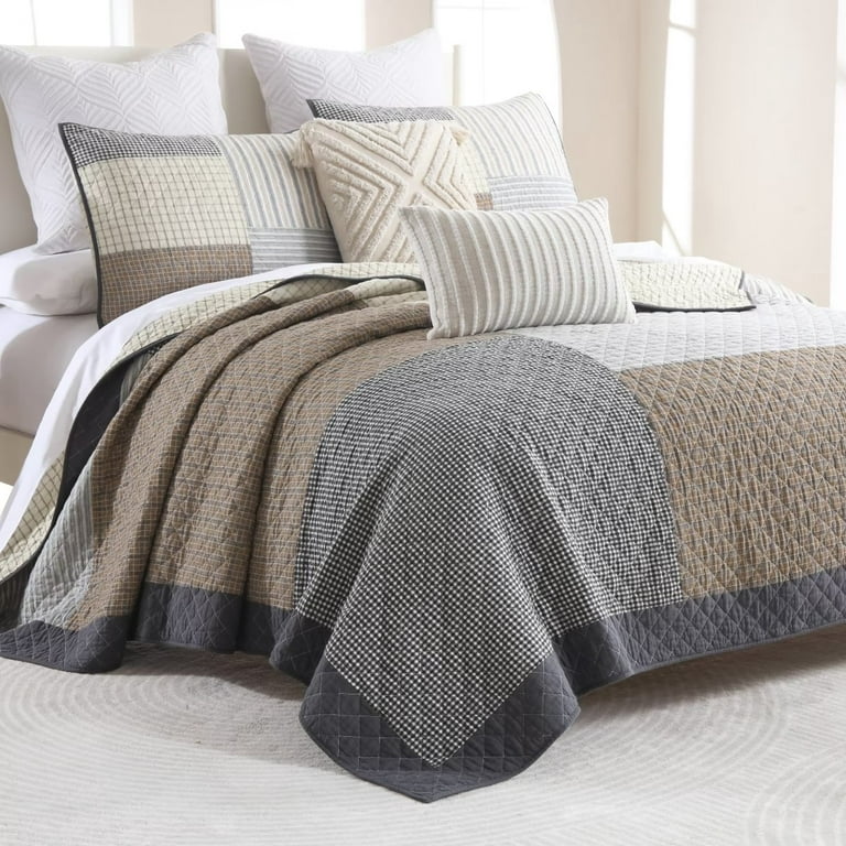 Bedduvit King Size Quilt Sets - 100% Cotton Brown & Beige & Gray Plaid  Real-Patchwork Reversible Farmhouse King Quilts Bedspread Sets -  Lightweight