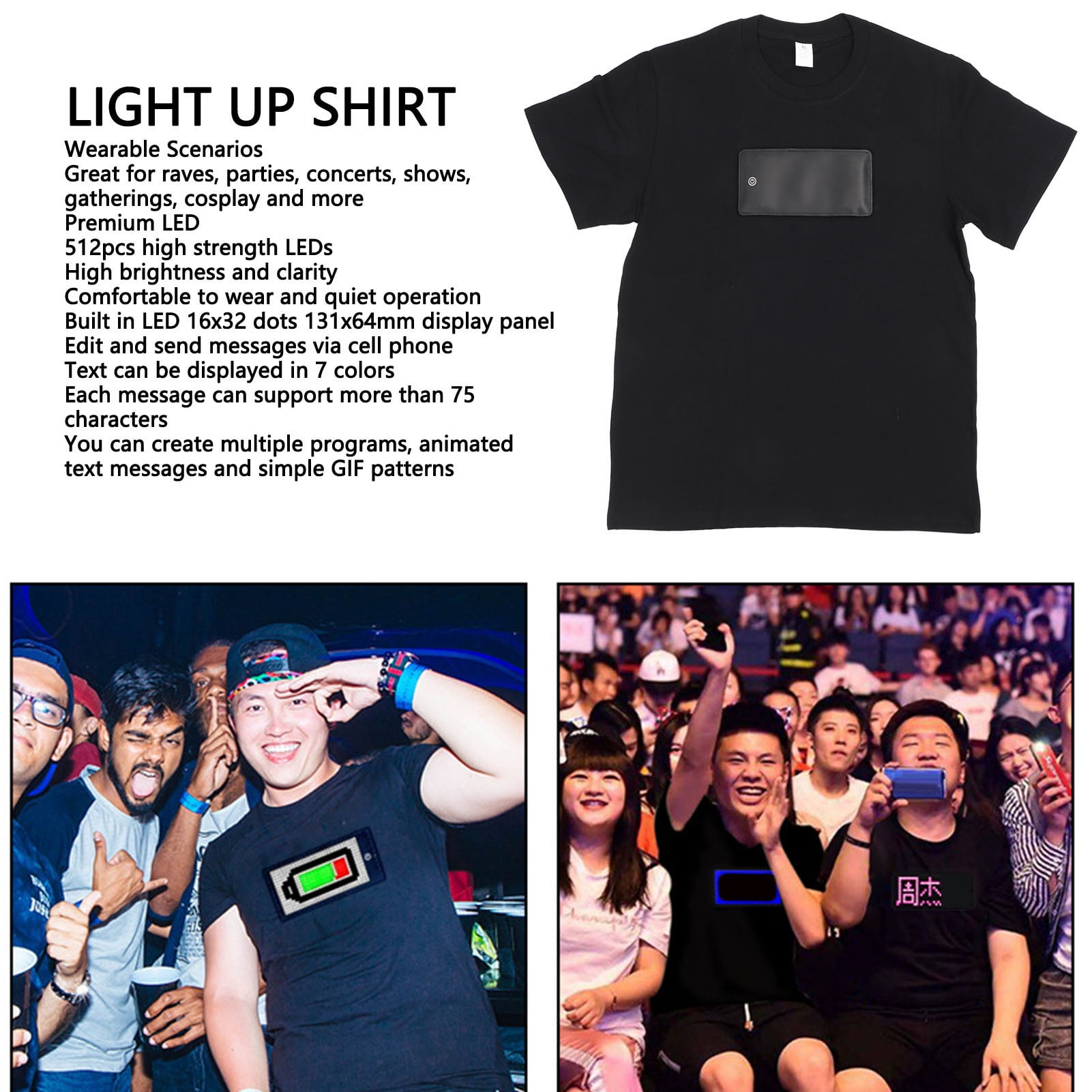 Camiseta LED, Camisas resplandecientes Patrones Personalizables