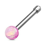 Nose Stud Opal Ball 316L Surgical Steel Bone Stud Rings 20g 1/4'' bar (Pink)