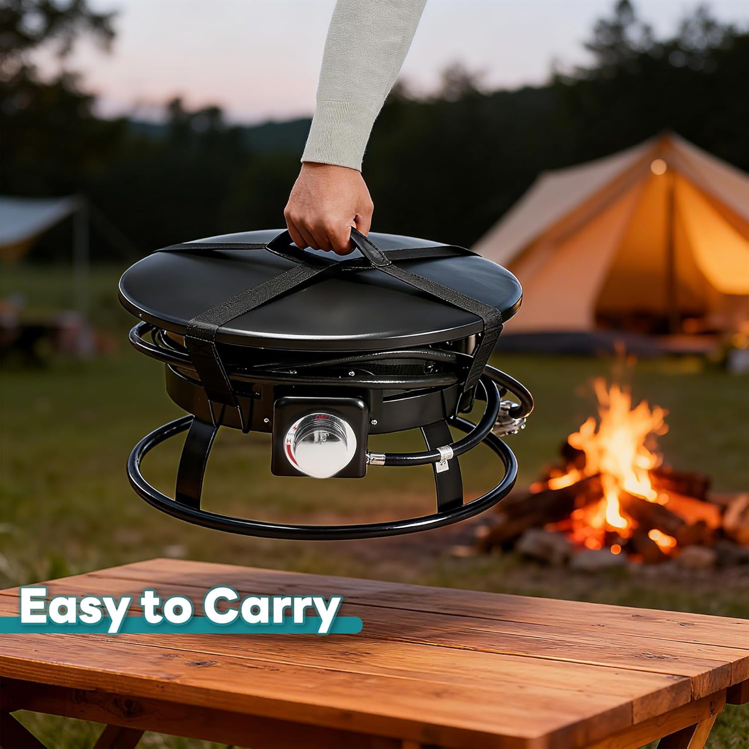 LIFERECORD 58,000 BTU Smokeless Gas Fire Pit - 19" Portable Outdoor Propane Fire Pit with Cover & Carrying Kit