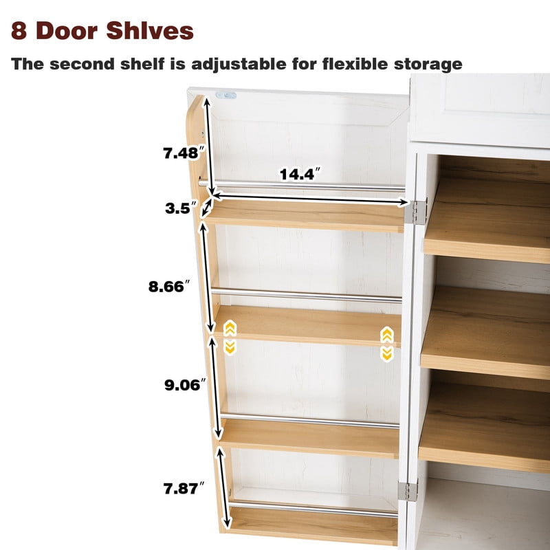 Farmhouse Kitchen Pantry Cabinet with 8 Door Shelves, Versatile Cupboard with 3 Drawers, 78.2'' Tall Kitchen Storage Cabinet with 3 Adjustable Shelves
