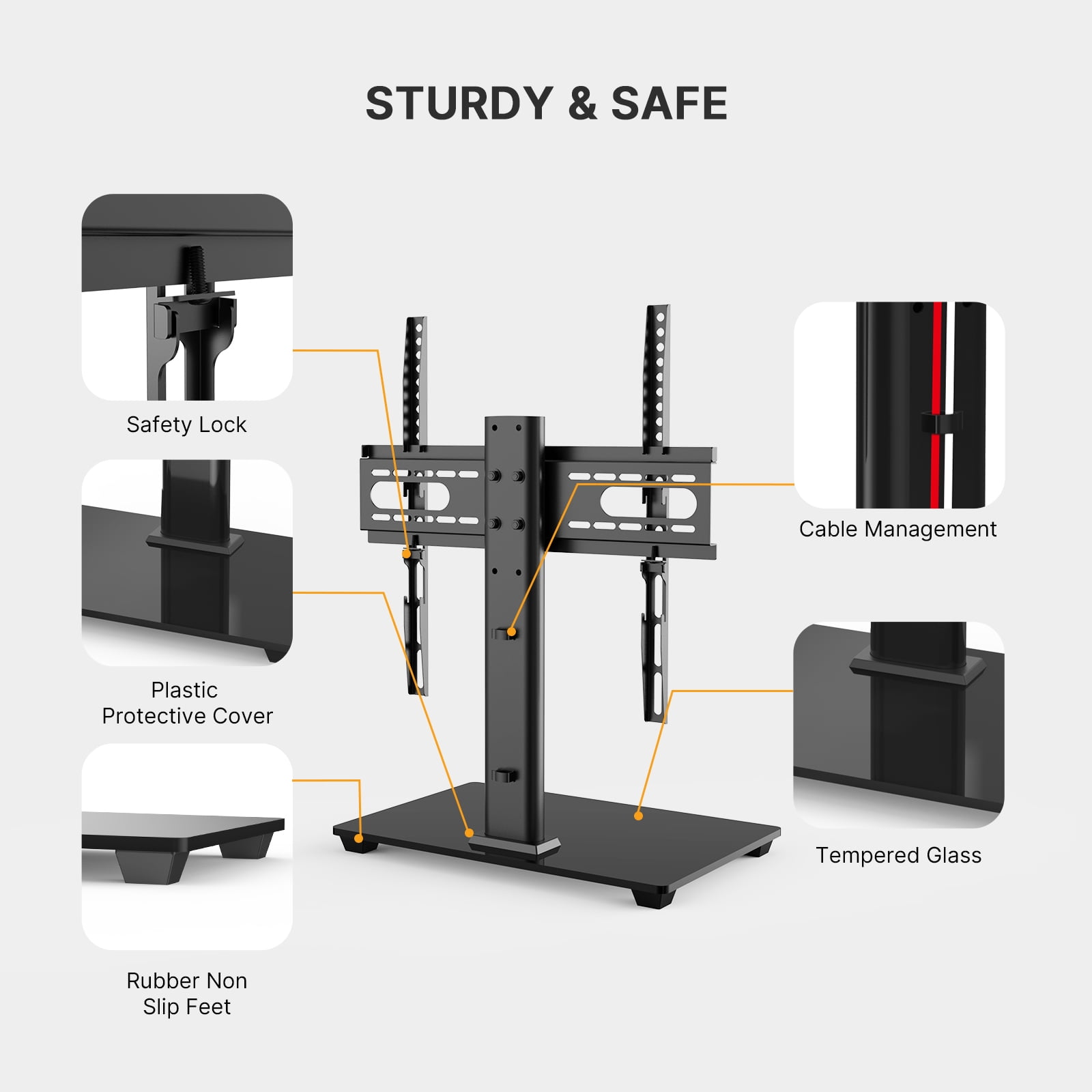 PERLESMITH Tabletop Universal TV Stand for 37- 55 inch TVs with Height Adjustable & Wire Management