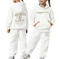 thumbnail image 3 of Gelikeya Cute Sweatsuits 2 Piece Pants Set Hooded Sweatshirt and Jogger Sweatpants Boys Girls Tracksuits Preppy Clothes (White, 12-13 Years), 3 of 8
