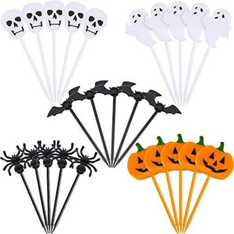 50PCS Halloween Cupcake Toppers Plastic Halloween Toothpicks Halloween Cupcake Food Cocktail Appetizer Picks for Halloween Baby Shower Birthday