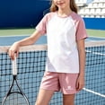 thumbnail image 4 of ITSAME Girls Athletic Outfits 2-Piece Quick-Dry Short Sleeve Top and Shorts Set Kids Comfy Sportswear Pink Size 14, 4 of 9