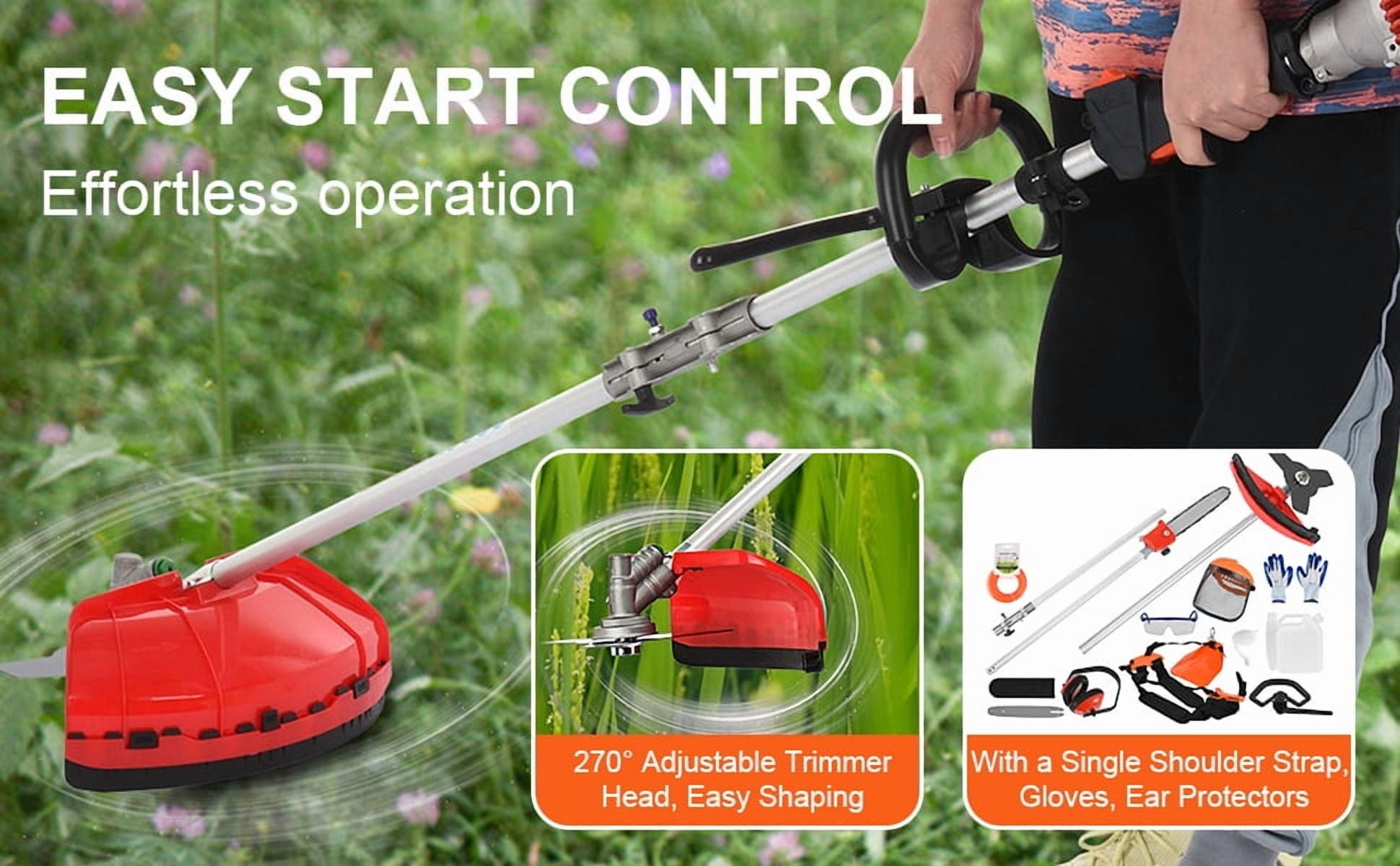WETS 5 in 1 Multi Functional Trimming Tools, 52cc 2 Stroke Gas Hedge Trimmer, Weed Eater Gas String Trimmer, Brush Cutter, Edger, Pole Saw Chainsaw Pruner with Extension Pole, Cordless String Trimmer
