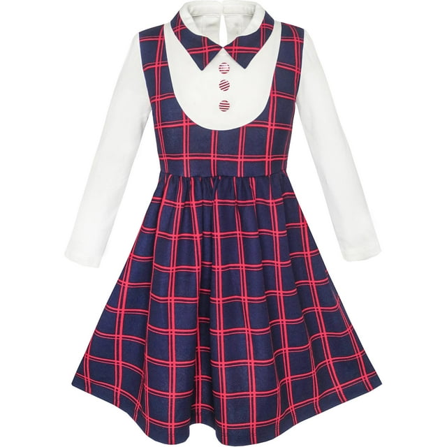 Robe Fille 2-en-1 Uniforme Scolaire Jupe à Carreaux à Bretelles 8 Ans