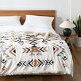 thumbnail image 2 of Luxury Plush Faux Fur Throw Blanket with Aztec Pattern, Super Warm, Fuzzy, Elegant, Fluffy Decoration Blanket for Couch, Armchair, Sofa and Bed, 50''x 60'', Cream, 2 of 7