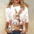 thumbnail image 2 of Idoravan Shirts for Women Graphic Tees Ladies' Casual Easter print Round-neck Three quarter Sleeve T-shirt Top, 2 of 5