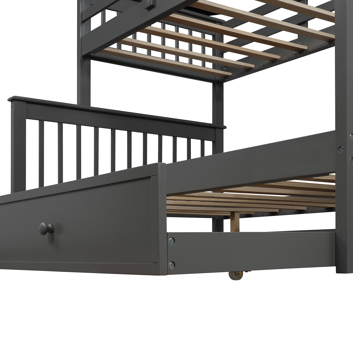 Stairway Twin-Over-Full Bunk Beds with Storage and Guard Rail, Bunk Bed for Bedroom, Dark Gray