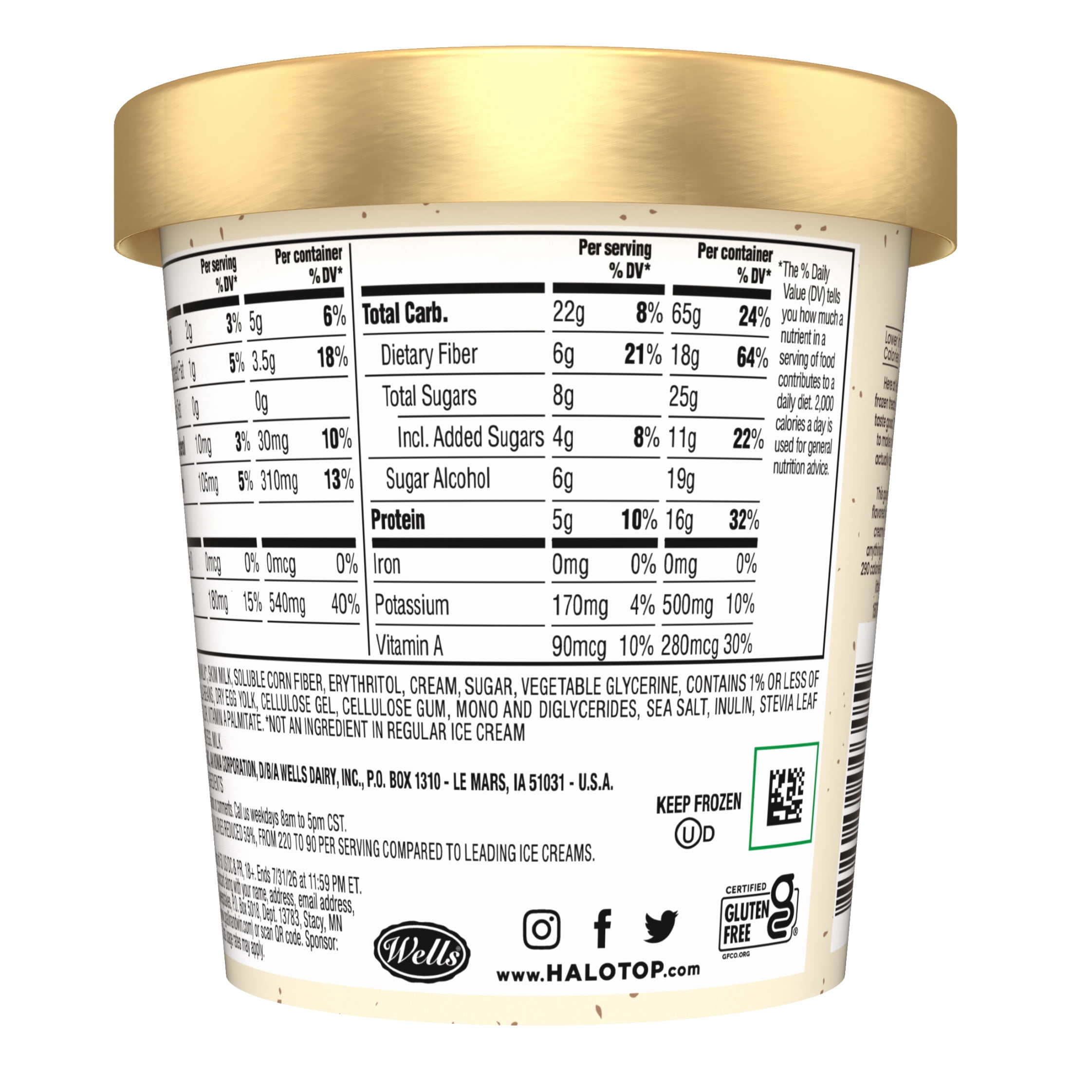 Halo Top Low-Calorie Vanilla Bean Light Ice Cream Pint, 16 fl oz