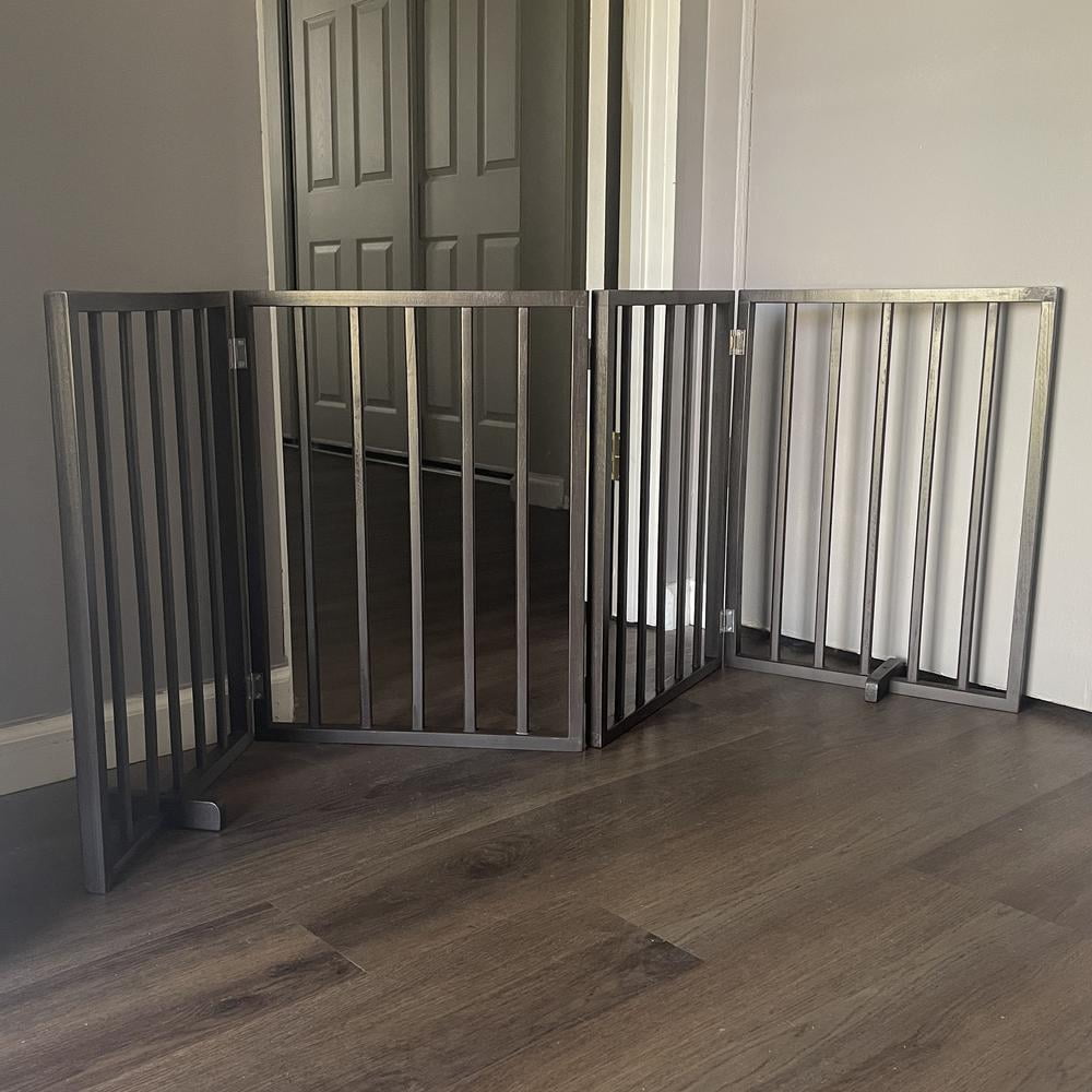 AmeriHome WFPGB4 72 in. Freestanding 4-Panel Folding Wood Pet Gate - Brown