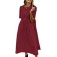 thumbnail image 1 of B91xZ Robes Printemps Été pour Femmes Manches Courtes Décontractées Col Rond Taille Haute Maxi Robes Fluides à Volants, Rouge TTG, 1 of 5