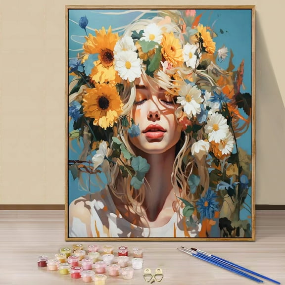 JYLMOOD Girl Paint by Numbers Kit for Unisex Adults Beginner with Full Accessories, Easy Oil Painting Kits On Colored Canvas, 16x20in, Relaxing Art Craft