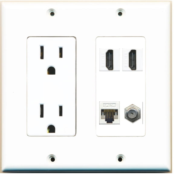 Ultra Spec Cables 2 Port HDMI Coax Cat6 Ethernet Wall Plate w/Power Outlet