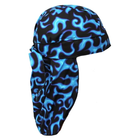 Smoking Blue Flame Skull Cap Hat Tie & Full Neck Protection Du Rag